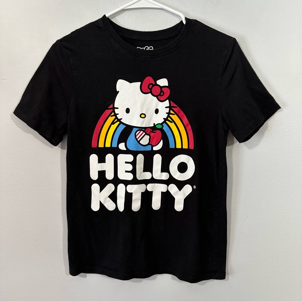Hello Kitty Black Tee with Rainbow Design